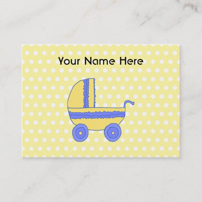 Carte De Visite Poussette de bébé jaune et bleu (Devant)