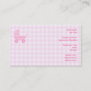 Carte De Visite Poussette de bébé. Rose-clair sur le guingan rose