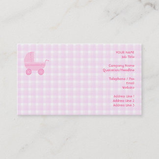 Carte De Visite Poussette de bébé. Rose-clair sur le guingan rose