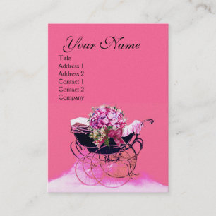Carte De Visite Poussette vintage avec fleurs Baby shower, papier