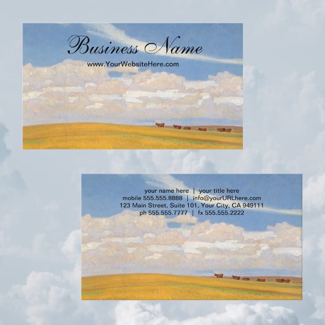 Carte De Visite Prairie après tempête par Maynard Dixon, Art vinta (Prairie After Storm by Maynard Dixon features a landscape with a cloudy sky and a herd of cattle.)