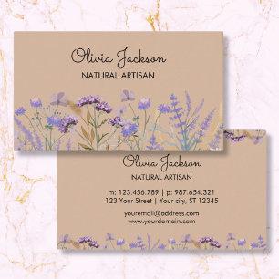 Carte De Visite Prairie de fleurs sauvages violettes à l'aquarelle