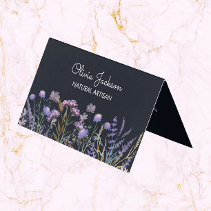 Carte De Visite Prairie de fleurs sauvages violettes aquarelle pli