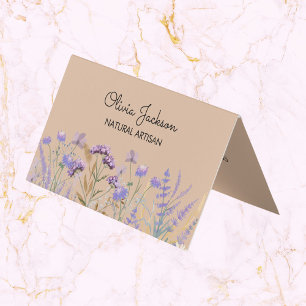 Carte De Visite Prairie de fleurs sauvages violettes aquarelle pli