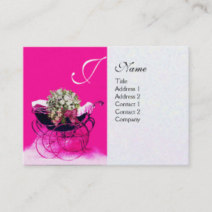 Carte De Visite PRAM vintage AVEC BABY SHOWER FLEURS, papier perlé