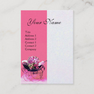 Carte De Visite PRAM vintage AVEC BABY SHOWER FLEURS, papier perlé