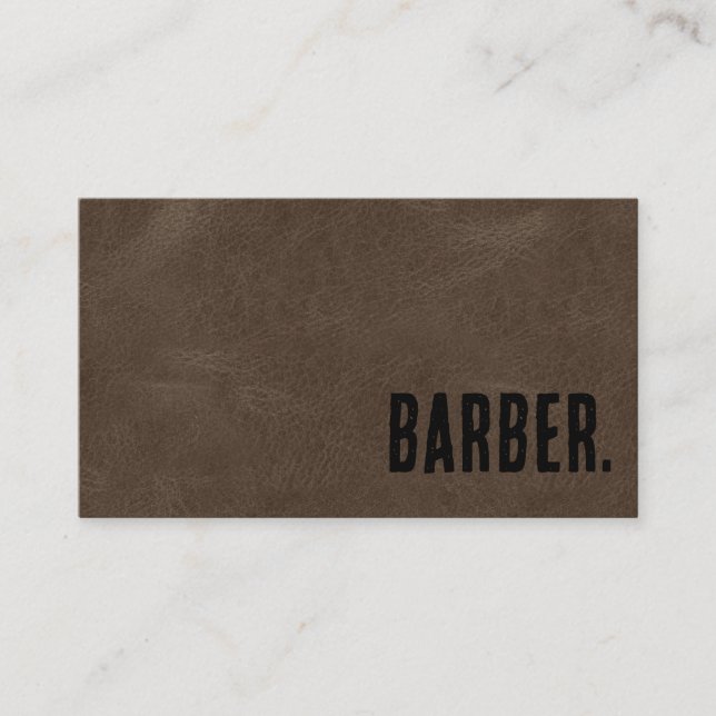 Carte De Visite Premier Marron Faux Cuir Barbier (Devant)