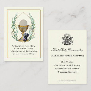 Carte De Visite Première Chalice Communion Sainte Prière d'hôte