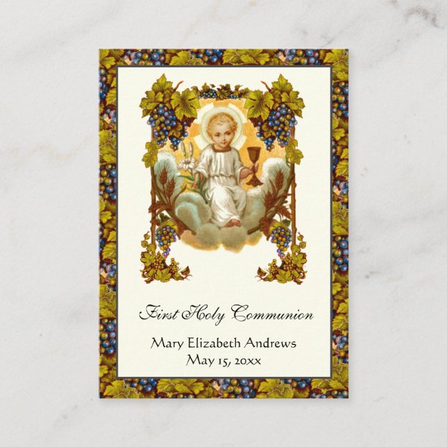 Carte De Visite Première communion souvenir calice Jésus  (Devant)