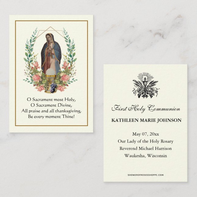 Carte De Visite Première prière de communion de Guadalupe (Devant / Derrière)