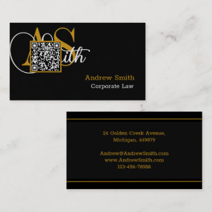 Carte De Visite Premium Black & Gold personnalisé, code QR, profes