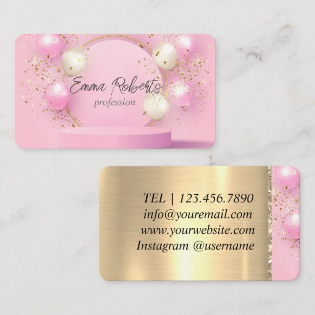 Carte De Visite Premium Golden Pink Balloons Luxe (Devant / Derrière)