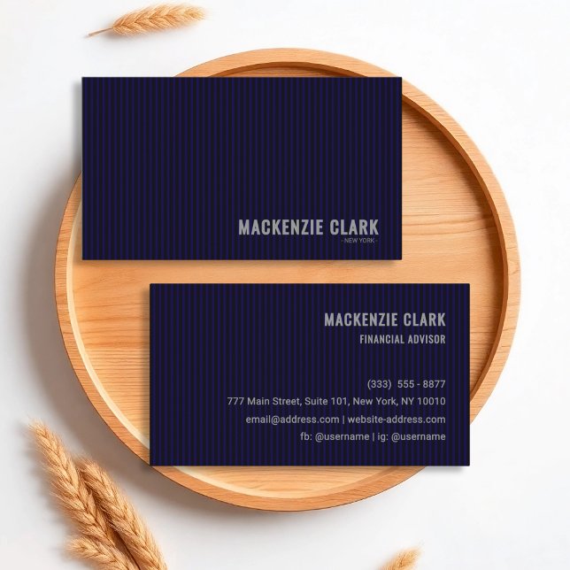 Carte De Visite Premium Navy Pinstripe Business Card (Créateur téléchargé)