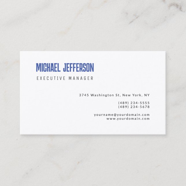 Carte De Visite Premium Silk Moderne Élégant Bleu Bleu Simple Blan (Devant)