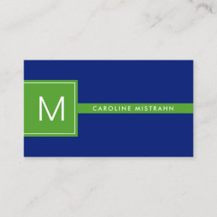 Carte De Visite Prépa Monogramme Bleu Nuit et Vert Professionnel