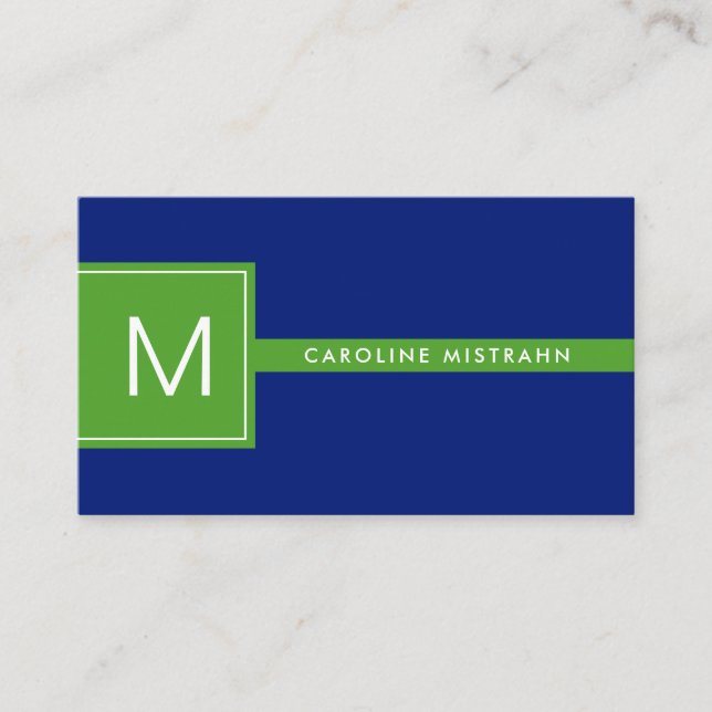 Carte De Visite Préparation Monogramme Bleu Marine et Vert Profess (Devant)
