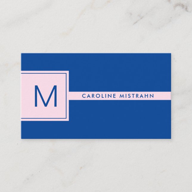 Carte De Visite Préparation Monogramme Rose et Bleu Marine Profess (Devant)