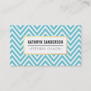 Carte De Visite PREPPY CHEVRON motif logo or emblème aqua bleu
