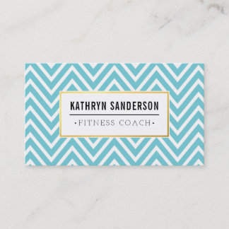 Carte De Visite PREPPY CHEVRON motif logo or emblème aqua bleu