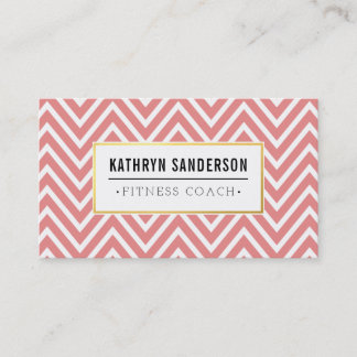 Carte De Visite PREPPY CHEVRON motif logo or emblème corail rose