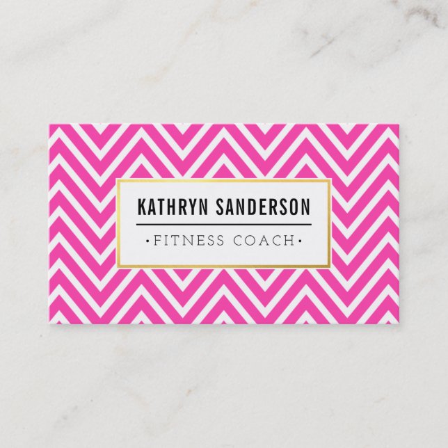 Carte De Visite PREPPY CHEVRON motif logo or emblème rose chaud (Devant)