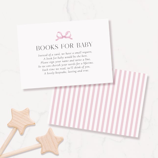 Carte De Visite Preppy Pink Striped Bow "Books for Baby" Girl Card (Créateur téléchargé)