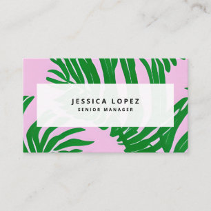 Carte De Visite Preppy Rose + Green Palm Feuille Professionnel