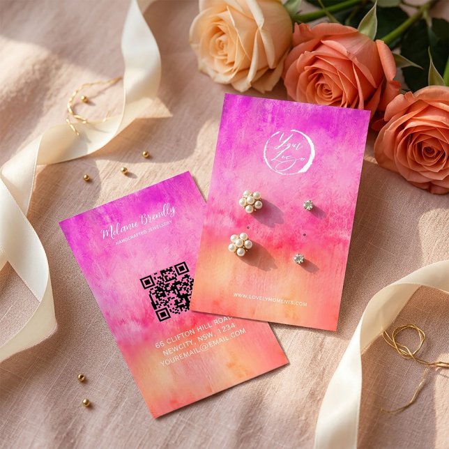 Carte De Visite Présentation de boucles d'oreilles rose chaud et o (#weddingfavor #weddingfavors #favorcard #earringsdisplaycard #jewelrypackaging #weddingaccessories )