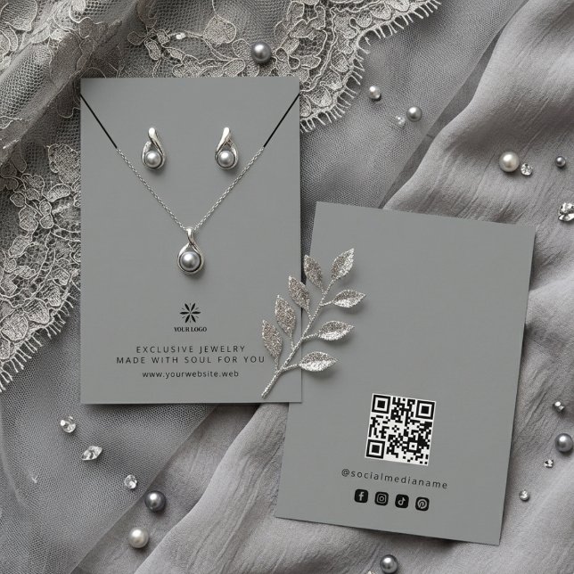 Carte De Visite Présentoir à bijoux Basic Cool Gray Logo TMF26 (Basic Minimalist Cool Gray Jewelry Display Card Template, featuring Business Logo.)