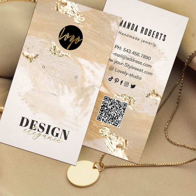 Carte De Visite Présentoir à boucles d'oreilles moderne élégant en (Modern Elegant Gold Foil Earring Display Business Card #zazzlemade#abstractgoldcard #socialmedia )