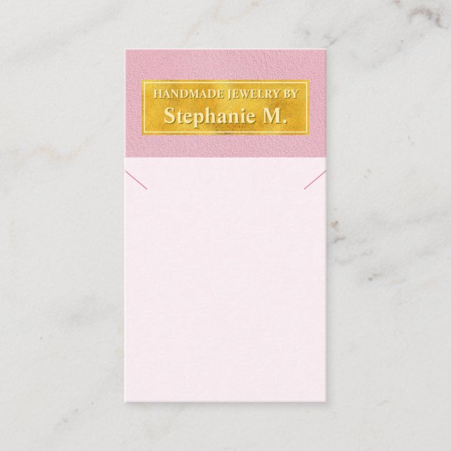 Carte De Visite Présentoir à collier en simili cuir rose et feuill (Devant)