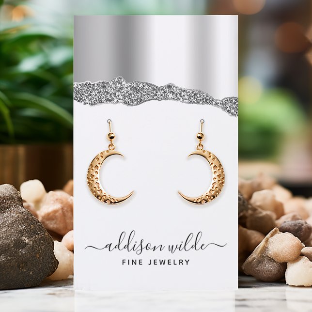 Carte De Visite Présentoir de bijoux diamant pailleté argenté (Créateur téléchargé)