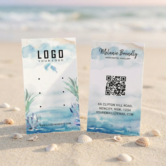 Carte De Visite Présentoir pour boucles d'oreilles d'été Two Less  (#WatercolorDesign
#JewelryBranding
#SmallBusinessBrand
#ElegantBusinessCard
#HandmadeBrand
#Minimal)