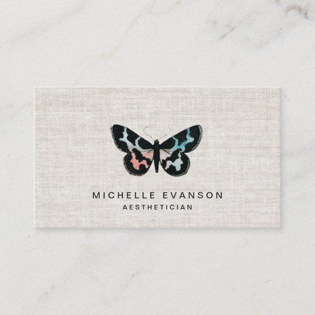 Carte De Visite Pretty Watercolor Butterfly Logo Elegant Linen (Devant)