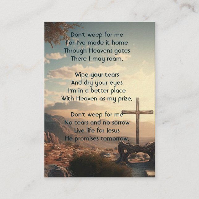 Carte De Visite Prière de la photo commémorative Christian Cross M (Devant)