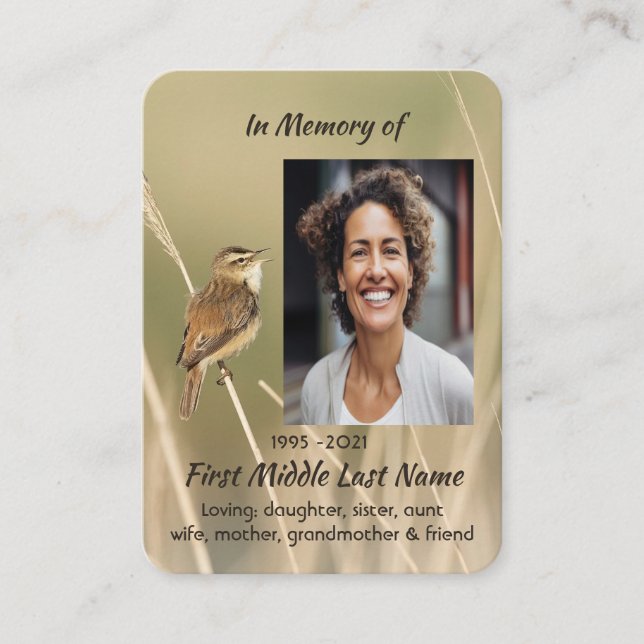 Carte De Visite Prière de photo commémorative Petit jardin d'oisea (Devant)