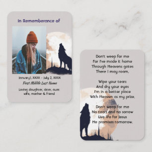 Carte De Visite Prière du Mémorial chrétien Loup solitaire Howling