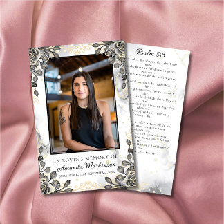 Carte De Visite Prière funéraire en marbre floral noir et or