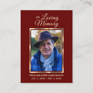 Carte De Visite PRIÈRE FUNÉRAIRE MERCI Bourgogne Red PHOTO