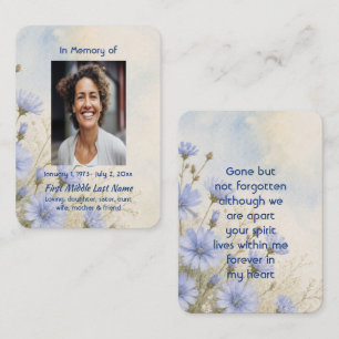 Carte De Visite Prière mémorielle de fleur bleue souvenir photo