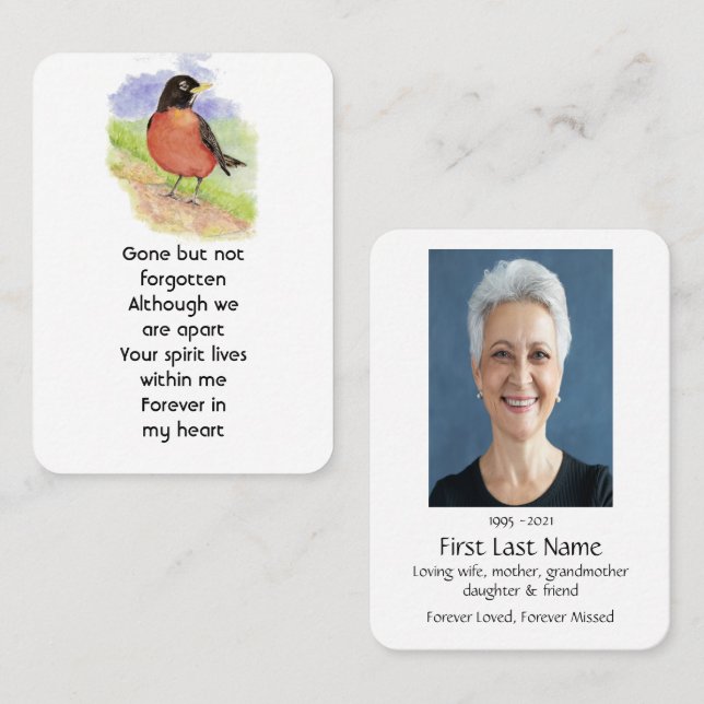 Carte De Visite Prière photo commémorative Aquarelle Robin Jardin  (Devant / Derrière)