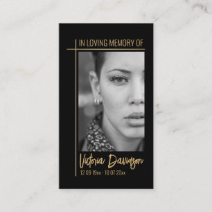 Carte De Visite Prière photo funéraire Mémorial Croix d'or Cadre