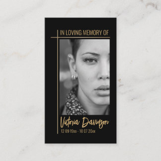 Carte De Visite Prière photo funéraire Mémorial Croix d'or Cadre