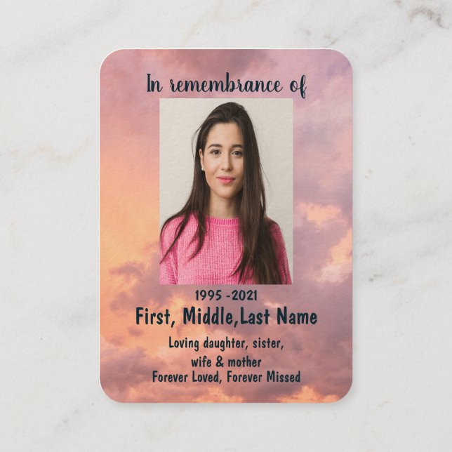 Carte De Visite Prière Photo Mémorial Christian Heavenly Sky (Dos)