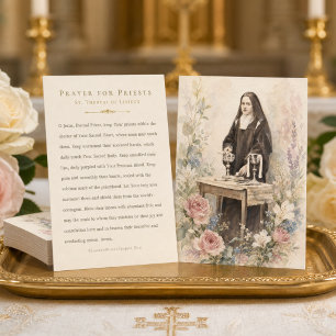 Carte De Visite Prière Vintage de Sainte Thérèse pour les Prêtres