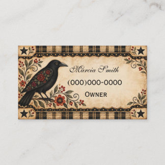 Carte de visite Primitive Crow & Roses Folk Art