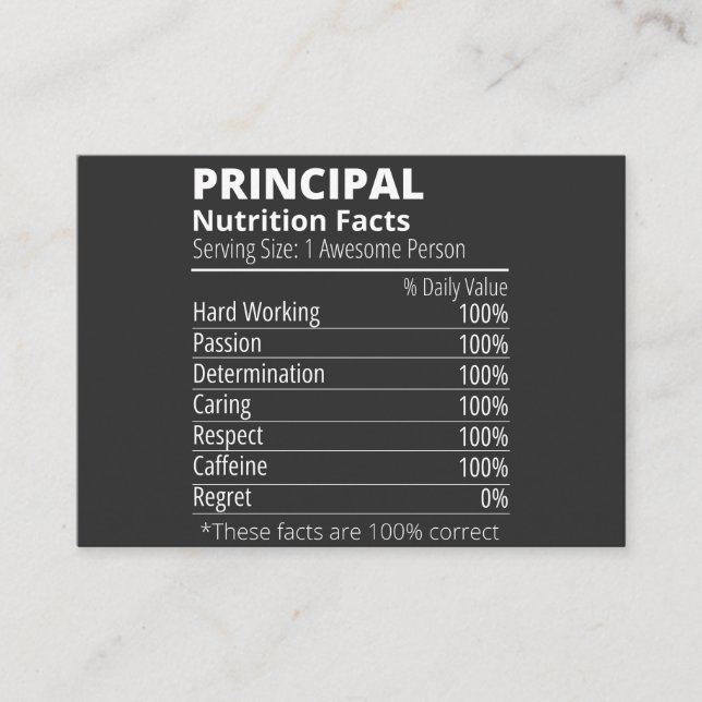 Carte De Visite Principale valeur nutritive drôle (Devant)