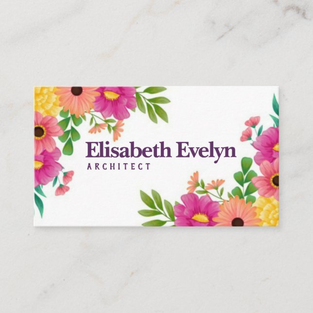 Carte De Visite Printemps avec fleurs colorées (Devant)