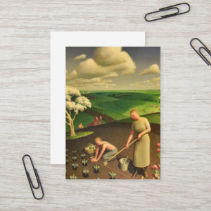 Carte De Visite Printemps dans le pays par Grant Wood