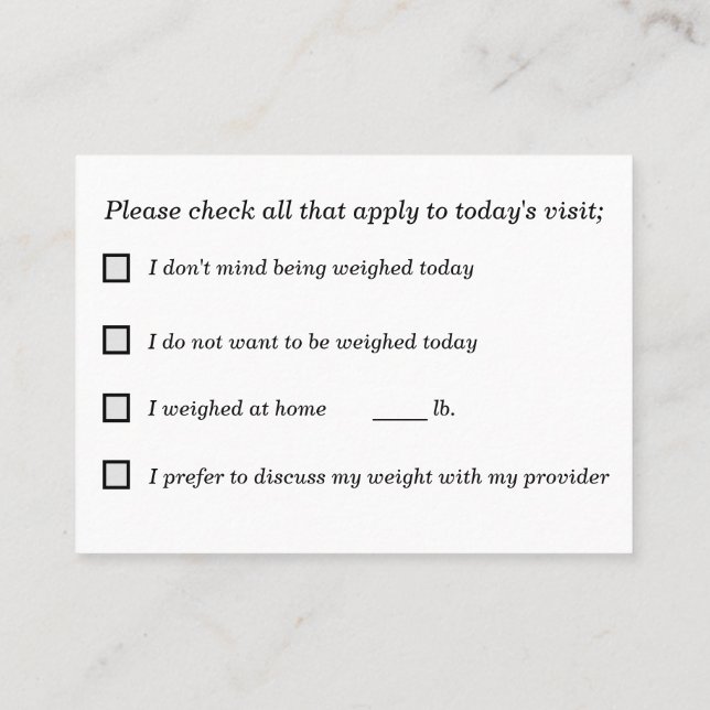 Carte De Visite Prise de décision partagée pour les pesées (Dos)